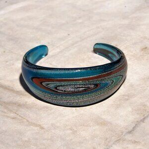 Beautiful Art Glass Blue Green Red Silver Shimmer Cuff Bracelet